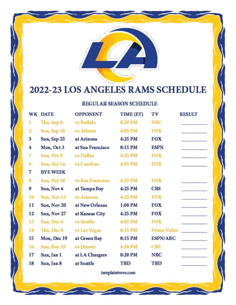 los angeles rams standings 2022|la rams schedule 2022 23.